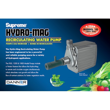 Danner 1800 GPH Hydro Pump. Foam Pre-Filter. 10' power cord. Venturi Included 40138